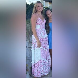 Altar'd State Pink and White Floral Maxi Dress